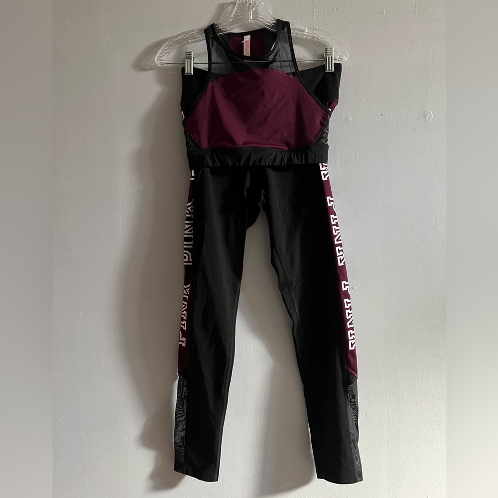 Victoria’s Secret PINK Top and Legging Set | Size: M | Color: Plum, Black, White